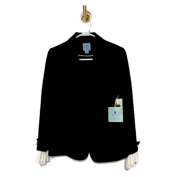 CeCe Black Women's Notched Collar Contrast Ruffled-Cuff Blazer XS - Picture 5 of 12